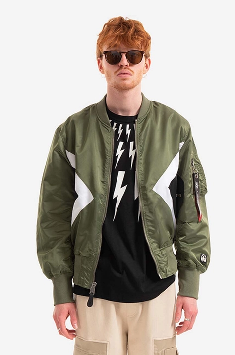 Dvostrana bomber jakna Alpha Industries x Neil Barrett MA-1 za muškarce, boja: zelena, za prijelazno razdoblje, 106120.01-green