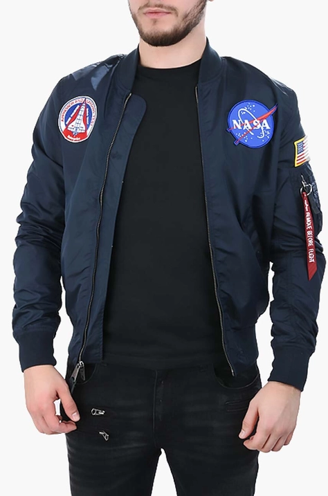 Dvostrana bomber jakna Alpha Industries MA-1 TT NASA Reviersible II za muškarce, boja: tamno plava, za prijelazno razdoblje, 186101.07-navy