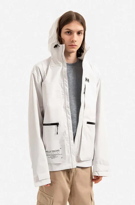 Nepremokavá bunda Helly Hansen Move Hooded Rain Jacket 53757-823, pánska, biela farba, prechodná