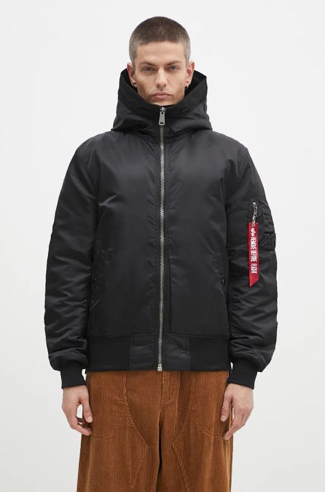 Alpha Industries jacket MA-1 Hooded men's black color 158104.03