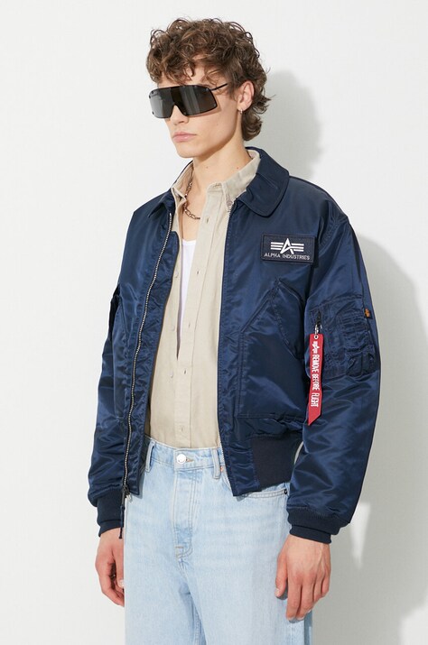 Alpha Industries kurtka bomber CWU 45 100102 07 męski kolor niebieski przejściowa 100102.07-CZARNY