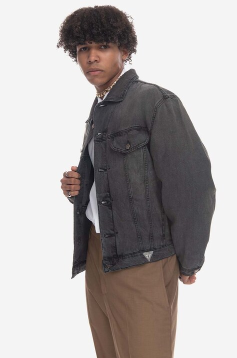 Guess geacă din denim bărbați, culoarea negru, de tranziție, oversized M3GU97.D4XV0-JTMU
