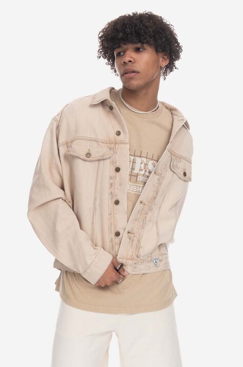 Guess geacă din denim bărbați, culoarea bej, de tranziție, oversized M3GU97.D4RU0-TNMT