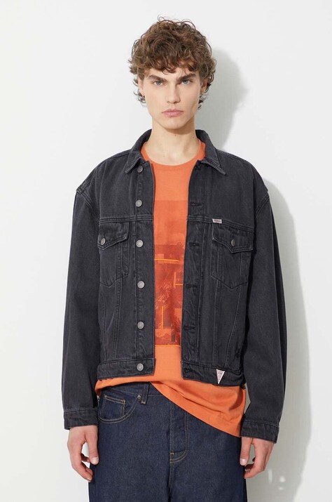 Guess geacă din denim Kit Trucker bărbați, culoarea negru, de tranziție