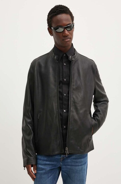 Diesel geaca de piele L-CARVER barbati, culoarea negru, de tranzitie, A14436.0AJIR