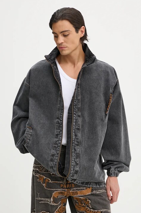 Y/Project geacă din denim EVERGREEN PINCHED LOGO DENIM WINDBREAKER bărbați, culoarea gri, de tranziție, oversized, 207JA002