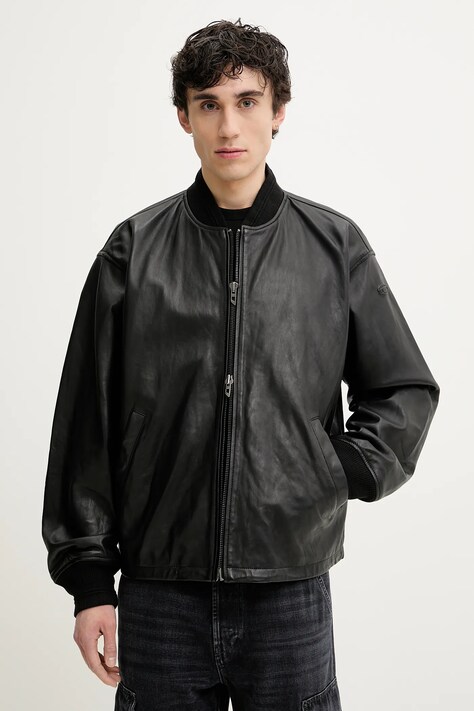 Diesel geaca bomber de piele L-KHAT JACKET culoarea negru, de tranzitie, oversize, A16865.0PFAH