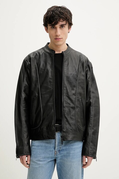 Diesel geaca de piele L-KRIXY JACKET culoarea negru, de tranzitie, oversize, A16866.0EPAU