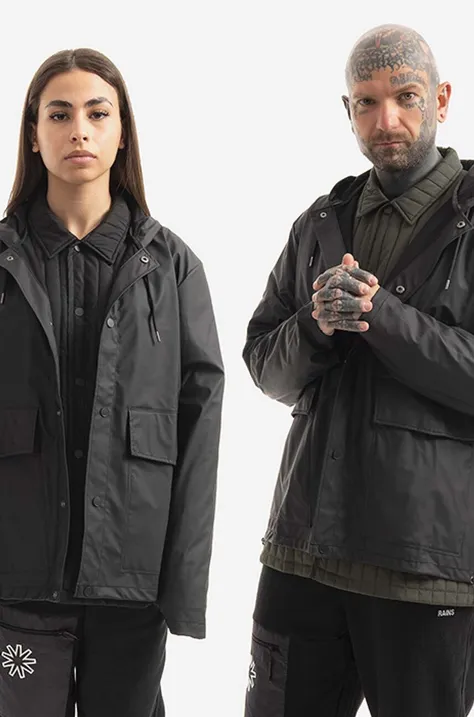 Rains kurtka przeciwdeszczowa Short Hooded Coat 18260 kolor czarny przejściowa oversize 18260.BLACK