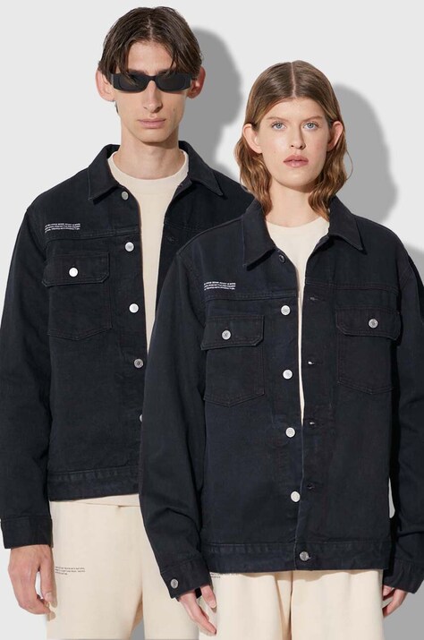 Pangaia geacă din denim culoarea negru, de tranziție