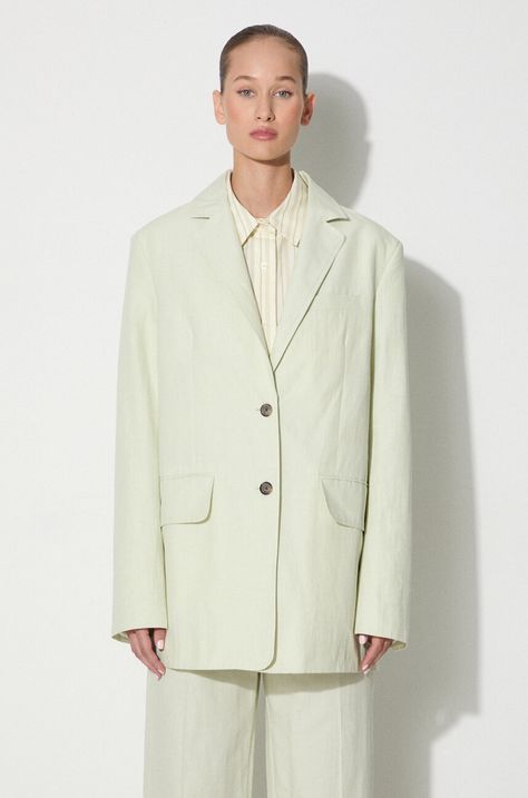 Wood Wood linen blend jacket Madeleine Mini Stripe Blazer green color