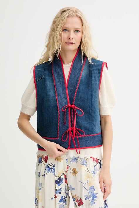Renewed kamizelka creative upcycling kolor niebieski jednorzędowa Renewed INTU x Answear