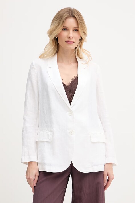 United Colors of Benetton marynarka jednorzędowa damska lniana biała 2AGHDW00R