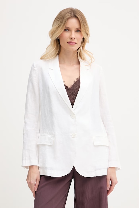 United Colors of Benetton sacou cu un singur rând de nasturi pentru femei, din in alb 2AGHDW00R