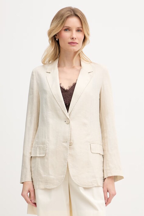 United Colors of Benetton marynarka jednorzędowa damska lniana beżowa 2AGHDW00R