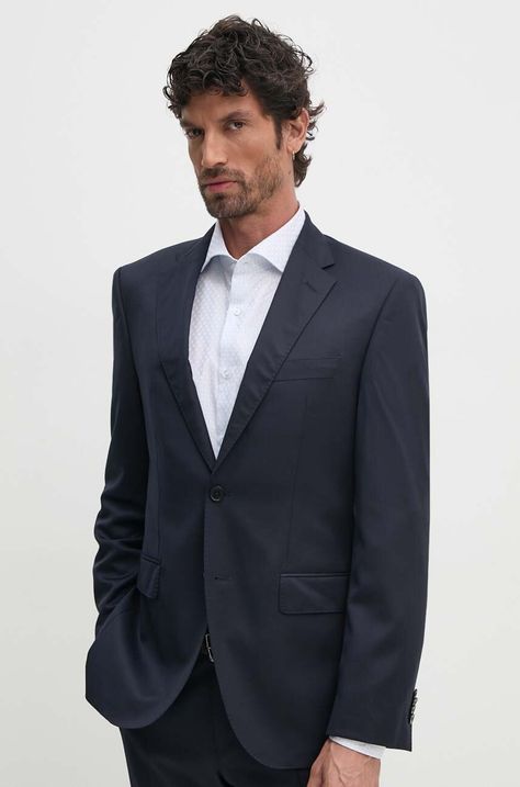 Шерстяной пиджак BOSS цвет синий 50469172