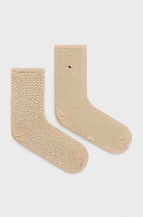 Ponožky Tommy Hilfiger 2-pak dámske, béžová farba, 701227563