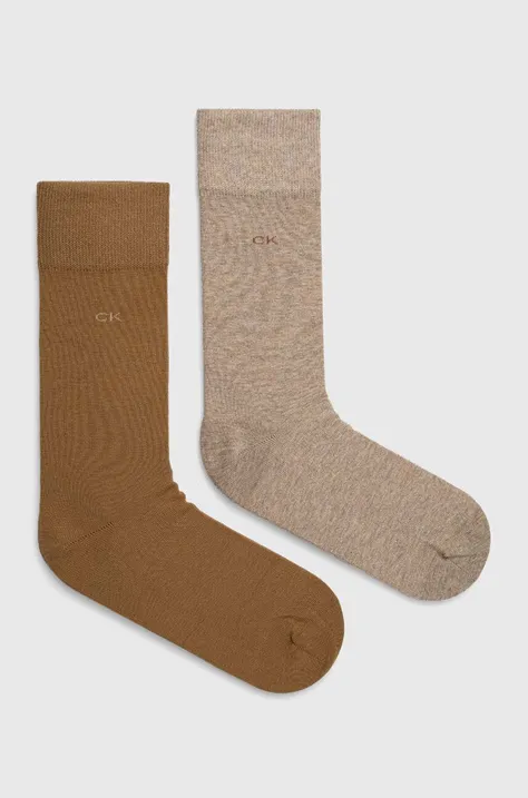 Čarape Calvin Klein 2-pack za muškarce, boja: smeđa