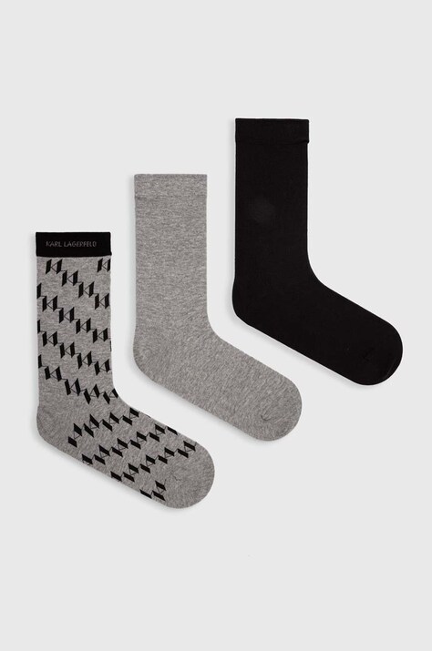 Ponožky Karl Lagerfeld K/MONOGRAM 3-pack pánské, šedá barva, 245M6004