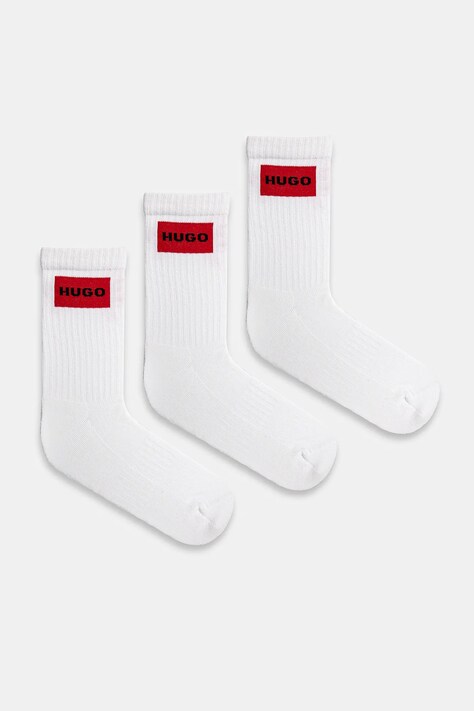 Ponožky HUGO 3-pack pánské, bílá barva, 50531515