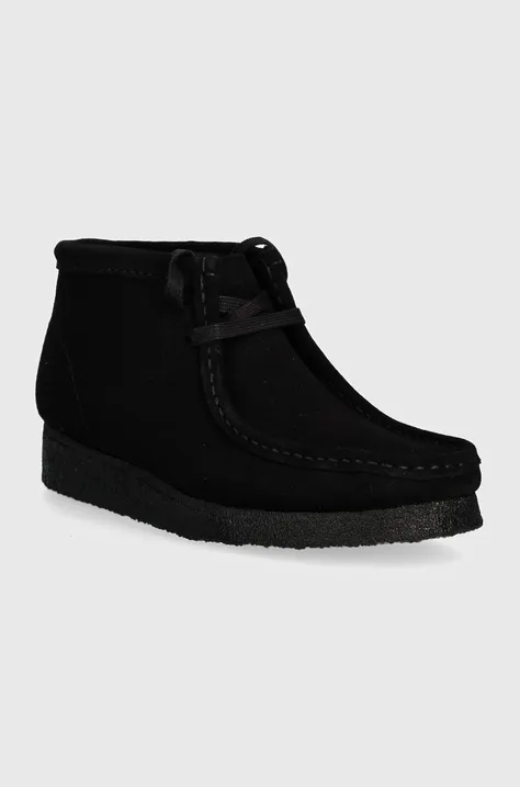 Замшеві мокасини Clarks Wallabee Boot колір чорний на плоскому ходу 26155521-BLACK