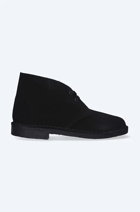 Замшеві черевики Clarks Desert Boot колір чорний на плоскому ходу 26155524-BLACK
