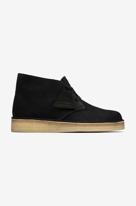 Clarks Originals cizme din piele întoarsă Desert Coal femei, culoarea negru, cu toc plat, 26163249