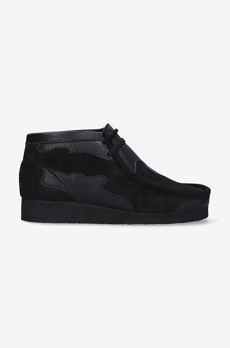 Шкіряні черевики Clarks Wallabee жіночі колір чорний на плоскому ходу 26163957-BLACK