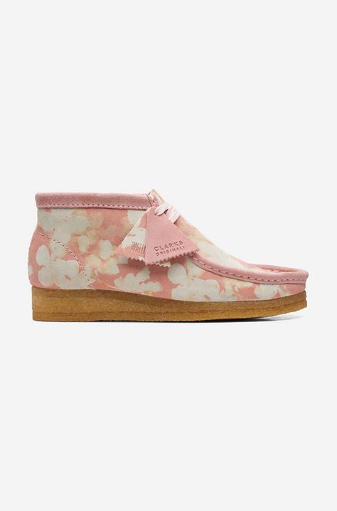 Clarks Originals cizme din piele întoarsă Wallabee Boot femei, culoarea roz, cu toc plat, 26166096