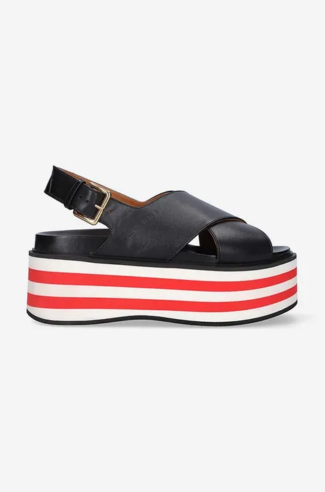 Кожаные сандалии Marni Wedge Shoe женские цвет чёрный на платформе ZPMS007506.P3586.00N99-black