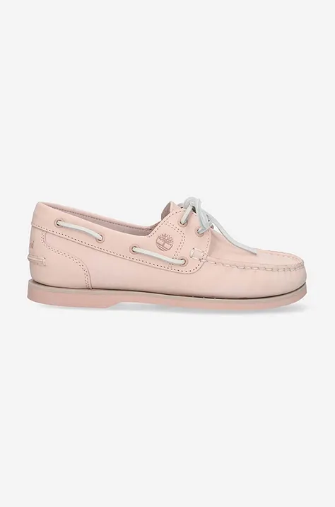 Timberland suede loafers Classic Boat 2 Eye women's pink color