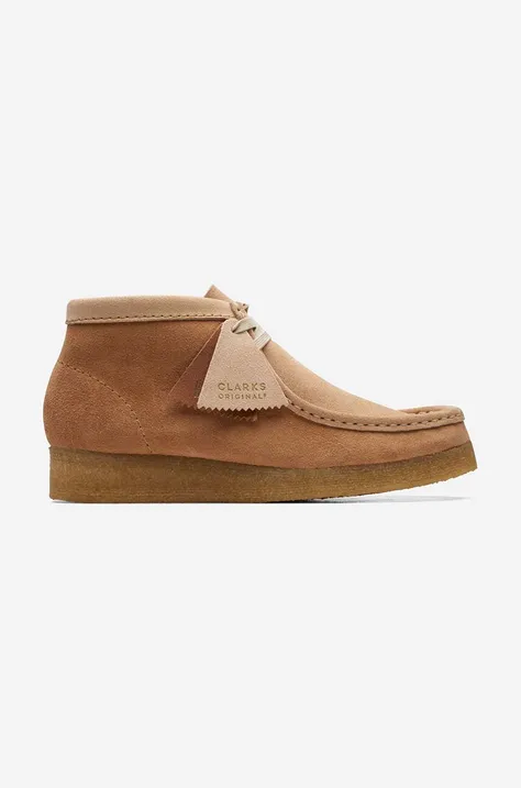 Semišové poltopánky Clarks Wallabee Boot dámske, hnedá farba, na kline, 26169841