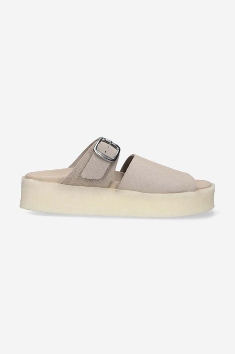 Clarks suede sliders Originals Crepe Slide women's beige color 26172568