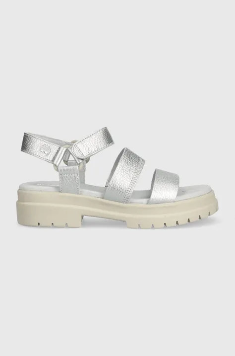 Timberland leather sandals London Vibe 3 B women's silver color