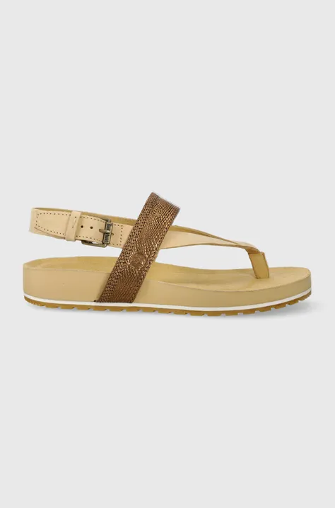 Timberland leather sandals women's beige color