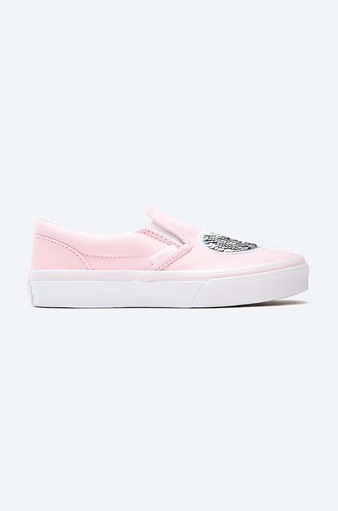 Дитячі кеди Vans Sequin Patch Classic Slip-On колір рожевий