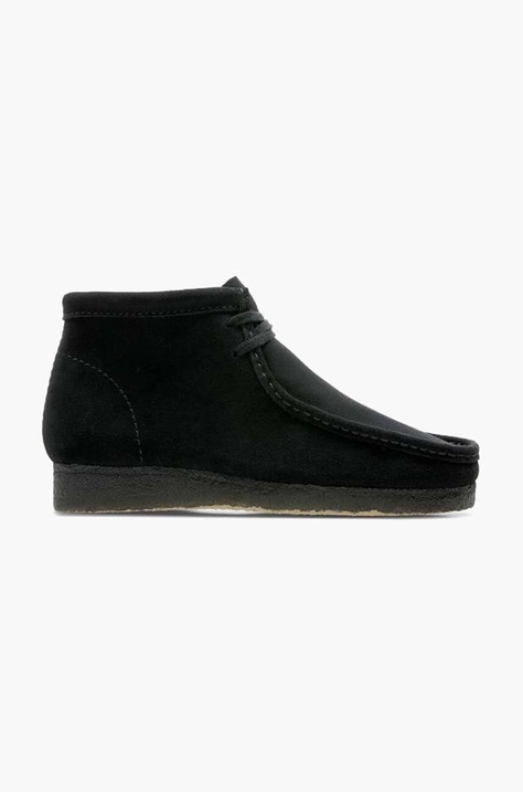 Половинки обувки от велур Clarks Wallabee в черно 26155517