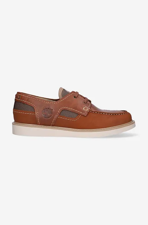 Timberland leather loafers Newmarket II Boatshoe men's brown color
