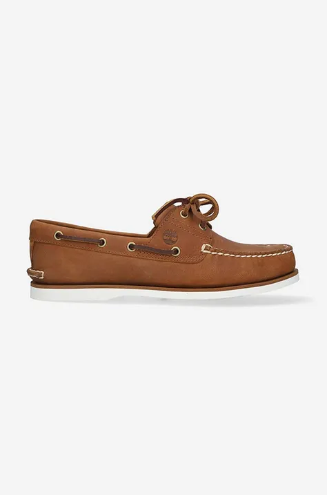 Timberland leather loafers Classic Boat 2 Eye men's brown color