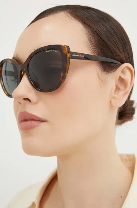 Slnečné okuliare Armani Exchange dámske, hnedá farba
