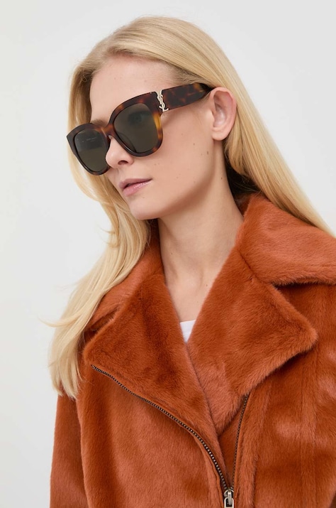 Slnečné okuliare Saint Laurent dámske, hnedá farba,