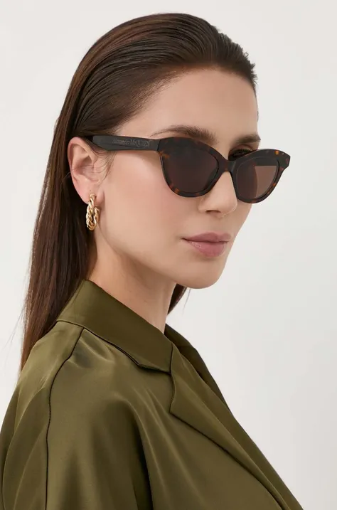 Alexander McQueen okulary przeciwsłoneczne AM0391S damskie kolor brązowy