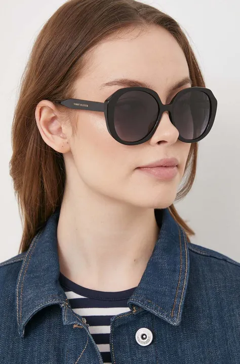 Сонцезахисні окуляри Tommy Hilfiger жіночі колір чорний