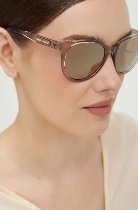 Armani Exchange okulary przeciwsłoneczne damskie kolor beżowy 0AX4144SU