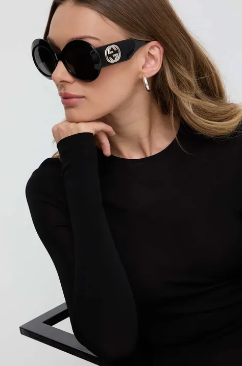 Сонцезахисні окуляри Gucci жіночі колір чорний