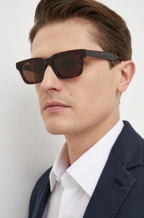 Slnečné okuliare Alexander McQueen pánske, hnedá farba