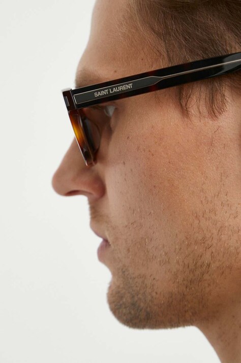 Saint Laurent okulary przeciwsłoneczne męskie kolor brązowy