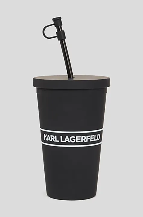 Šalica sa slamkom Karl Lagerfeld Essential To Go boja: crna, A1M42033