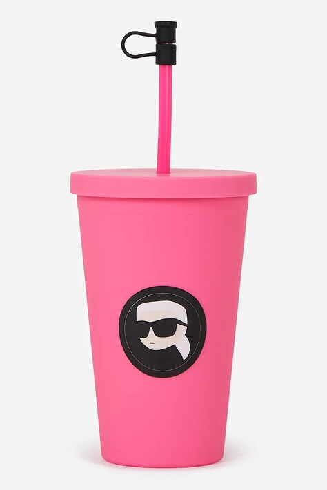 Pohár so slamkou Karl Lagerfeld ikon ružová farba, A2W42017