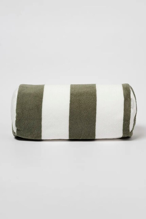 Nafukovací plážový vankúš SunnyLife Vacay Olive Stripe zelená farba